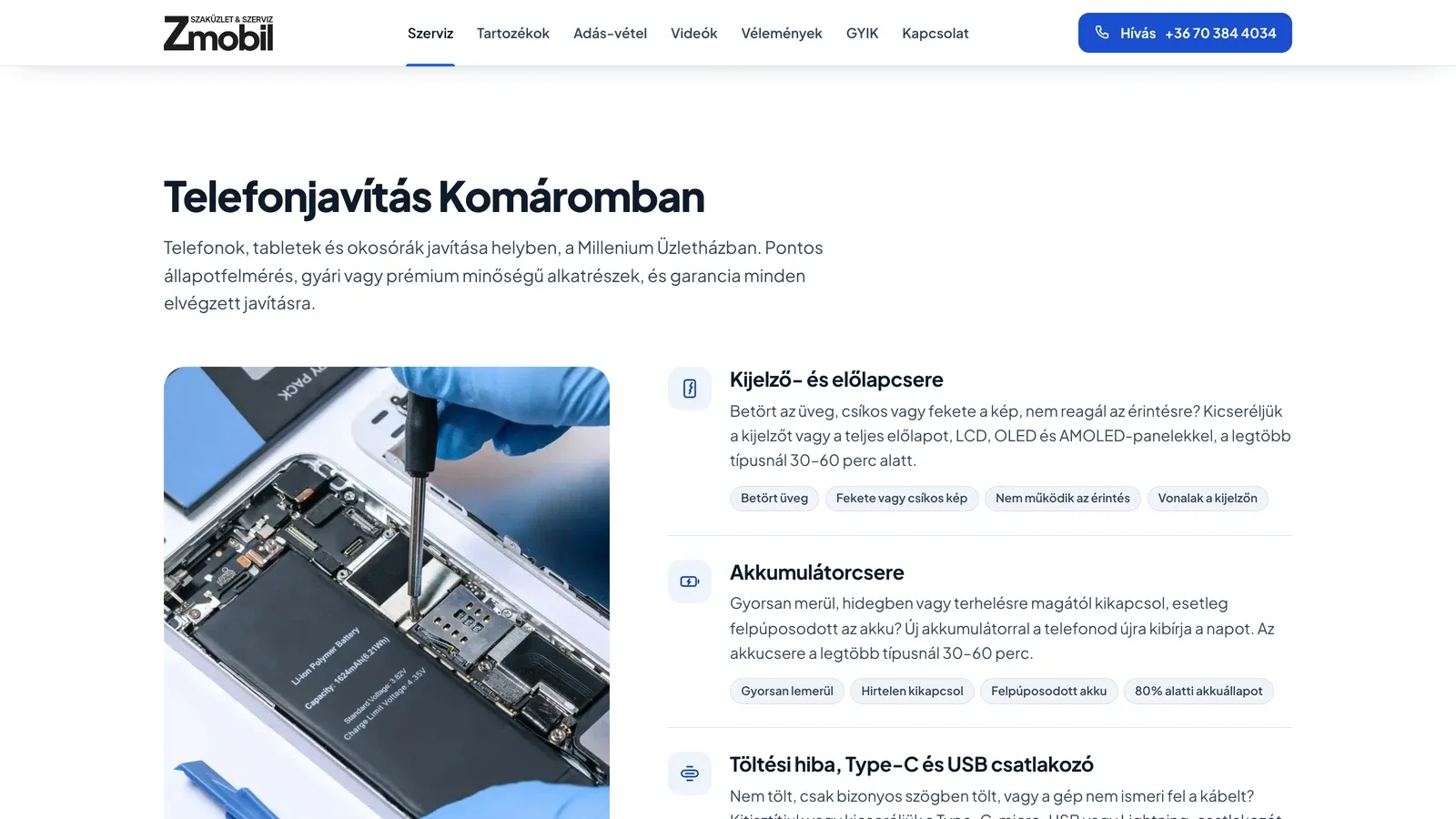 A szerviz szekció: hét javítási terület, tünetek szerint leírva